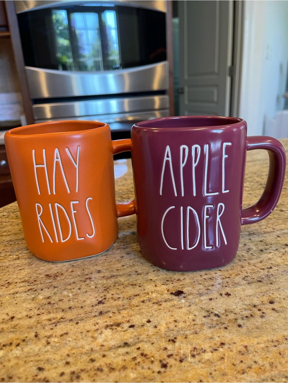 SET OF 2 RAE DUNN “Hay Rides” & "Apple Cider" Mugs Artisan Magenta 181 FALL NEW